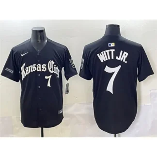 Men's Kansas City Royals #7 Bobby Witt Jr. Black "Gothic Crown Edition" Vapor Premier Limited Stitched Baseball Jersey