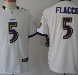 Nike Baltimore Ravens #5 Joe Flacco White Limited Kids Jersey