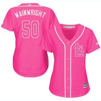 St.Louis Cardinals #50 Adam Wainwright Pink Fashion Women’s Stitched MLB Jersey
