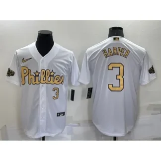 Men's Philadelphia Phillies #3 Bryce Harper 2022 All-Star White Cool Base Stitched Baseball Jersey JQXB
