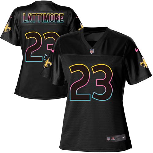 Nike New Orleans Saints #23 Marshon Lattimore Black Women’s NFL Fashion Game Jersey