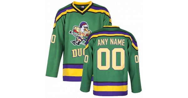 Men's Mighty Ducks Movie Green Ice Hockey Custom Jersey - Image 2