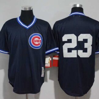 Chicago Cubs #23 Ryne Sandberg Navy Blue Mitchell And Ness Throwback Pullover Stitched MLB Jerseys
