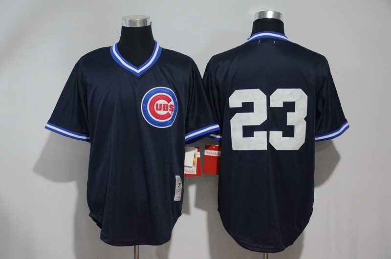 Chicago Cubs #23 Ryne Sandberg Navy Blue Mitchell And Ness Throwback Pullover Stitched MLB Jerseys