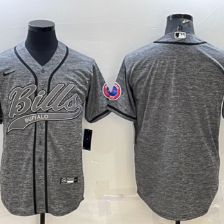 Men's Buffalo Bills Blank Grey With Patch Cool Base Stitched Baseball Jersey