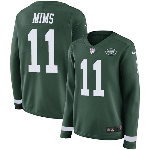 Nike New York Jets #11 Denzel Mim Green Team Color Women’s Stitched NFL Limited Therma Long Sleeve Jersey