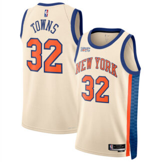 Men's New Yok Knicks #32 Karl-Anthony Towns Cream 2025 City Edition Stitched Basketball Jersey