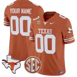 Men's Texas Longhorns Active Player Custom Orange F.U.S.E. State Map & SEC Patch Stitched Jersey