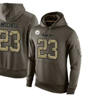Glued Nike Pittsburgh Steelers #23 Mike Mitchell Olive Green Salute To Service Men's Pullover Hoodie
