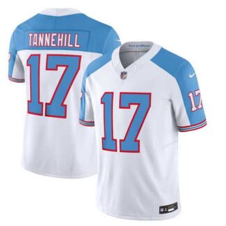 Men & Women & Youth Tennessee Titans #17 Ryan Tannehill White Blue 2023 F.U.S.E. Vapor Limited Throwback Jersey