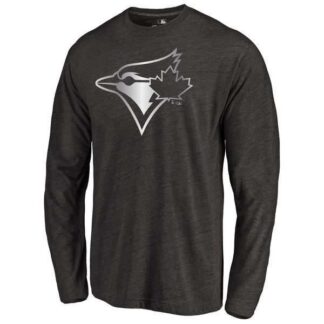 Men's Toronto Blue Jays Platinum Collection Long Sleeve Tri-Blend T-Shirt LanTian - Black