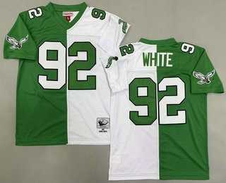 Men's Philadelphia Eagles #92 Reggie White Green White Split 1990 Throwback Stitched Jersey