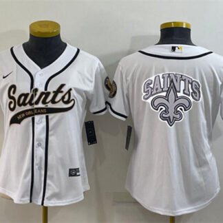 Youth New Orleans Saints White Team Big Logo With Patch Cool Base Stitched Baseball Jersey