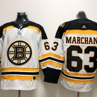 Adidas Boston Bruins #63 Brad Marchand White Road Authentic Stitched NHL Jersey