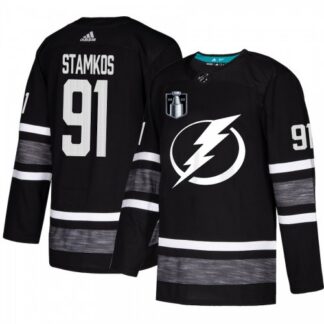 Adidas Tampa Bay Lightning #91 Steven Stamkos Black Authentic 2022 Stanley Cup Final Patch All-Star Stitched NHL Je...