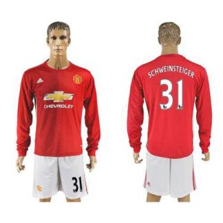 Manchester United #31 Schweinsteiger Red Home Long Sleeves Soccer Club Jersey