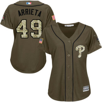 Philadelphia Phillies #49 Jake Arrieta Green Salute to Service Women’s Stitched MLB Jersey