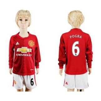 Manchester United #6 Pogba Home Long Sleeves Kid Soccer Club Jersey