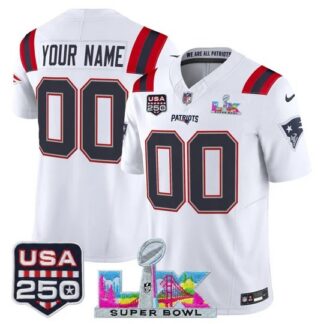 Men & Women & Youth New England Patriots Custom White 2026 Super Bowl LX & United States 250th Anniversary Patch F....