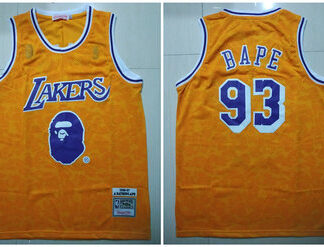 Lakers 93 Bape Yellow 1996-97 Hardwood Classics Jersey