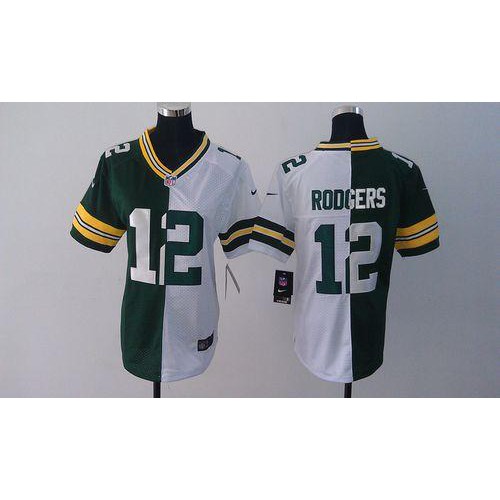 Nike Green Bay Packers #12 Aaron Rodgers Green/White Women’s Stitched NFL Elite Split Jersey