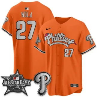 Men's Philadelphia Phillies #27 Aaron Nola Orange 2026 MLB All-Star Jersey