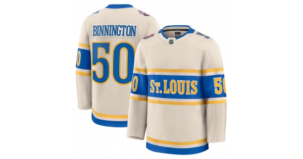 Jordan Binnington St. Louis Blues 2025 NHL Winter Classic Premium Player Jersey - Cream - Image 2