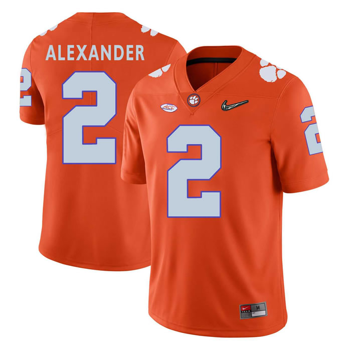 Clemson Tigers #2 Mackensie Alexander Orange With Diamond Logo College Football Jersey DingZhi