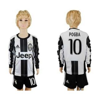 Juventus #10 Pogba Home Long Sleeves Kid Soccer Club Jersey