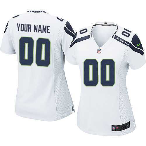 Women Nike Seattle Seahawks Customized White Team Color Stitched NFL Game Jersey