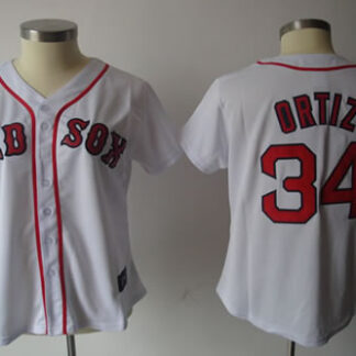 Womens Red Sox #34 Ortiz White red number Jerseys