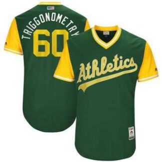 Oakland Athletics #60 Andrew Triggs Triggonometry Majestic Green 2017 Players Weekend Jersey JiaSu