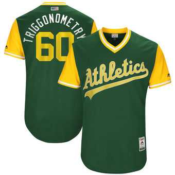 Oakland Athletics #60 Andrew Triggs Triggonometry Majestic Green 2017 Players Weekend Jersey JiaSu