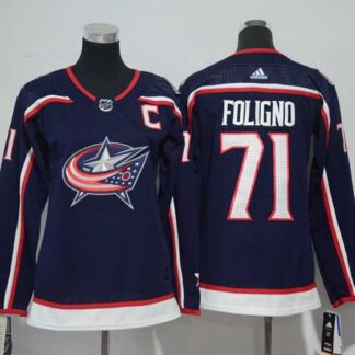 Women Blue Jackets #71 Nick Foligno Navy Adidas Stitched Jersey