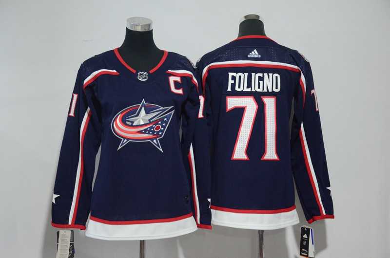Women Blue Jackets #71 Nick Foligno Navy Adidas Stitched Jersey