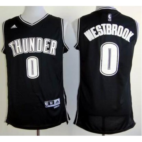 Oklahoma City Thunder #0 Russell Westbrook Black & White Swingman Jersey Cheap