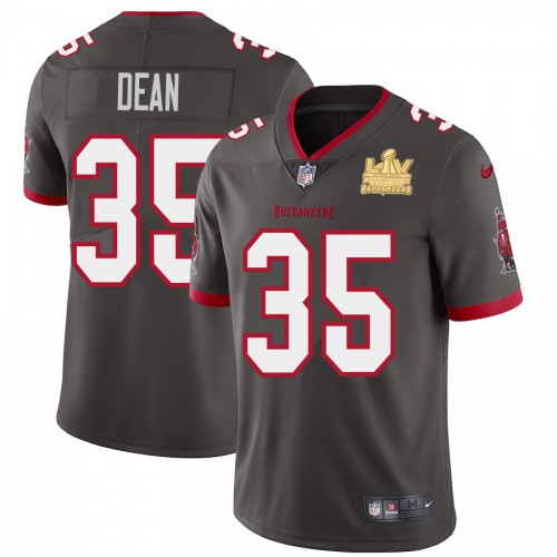 Tampa Bay Buccaneers #35 Jamel Dean Men’s Super Bowl LV Champions Patch Nike Pewter Alternate Vapor Limited Jersey