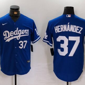 Men's Los Angeles Dodgers #37 Teoscar Hernandez Number Blue Cool Base Stitched Jerseys