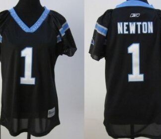 Carolina Panthers #1 Cam Newton Black Womens Field Flirt Fashion Jersey