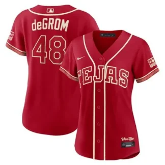 Women's Texas Rangers #48 Jacob deGrom Nike Red 2026 City Connect Stadium Jersey 6HCM