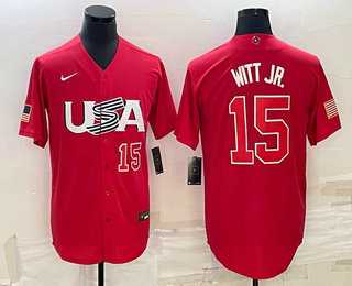 Men's USA #15 Bobby Witt Jr Number 2023 Red World Baseball Classic Stitched Jersey