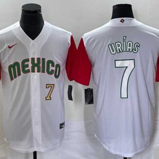 Men's Mexico Baseball #7 Julio Urias Number 2023 White Red World Classic Stitched Jersey 34