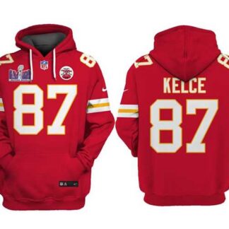 Men's Kansas City Chiefs #87 Travis Kelce Red Super Bowl LVIII Patch Limited Edition Hoodie