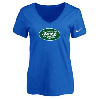 Women's New York Jets Blue Logo V neck T-Shirt FengYun