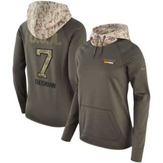 Women Nike Redskins 7 Joe Theismann Olive Salute To Service Pullover Hoodie