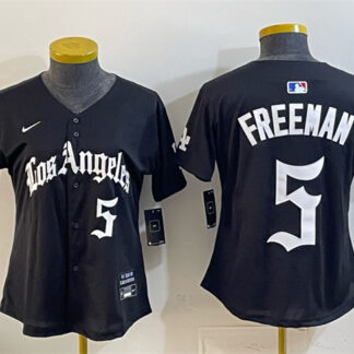 Youth Los Angeles Dodgers #5 Freddie Freeman Black 2025 World Series Champions LA Gothic Edition Limited Stitched B...