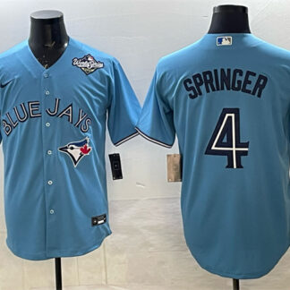 Men's Toronto Blue Jays #4 George Springer Blue 2025 World Series Cool Base Stitched Baseball Jersey