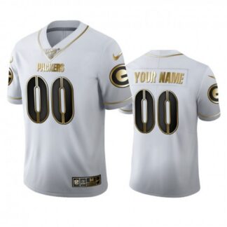 Green Bay Packers Custom Men’s Nike White Golden Edition Vapor Limited NFL 100 Jersey