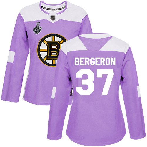 Adidas Boston Bruins #37 Patrice Bergeron Purple Authentic Fights Cancer Stanley Cup Final Bound Women’s Stitched N...