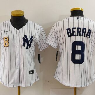 Women's New York Yankees #8 Yogi Berra Number White Stitched Nike Cool Base Throwback Jersey